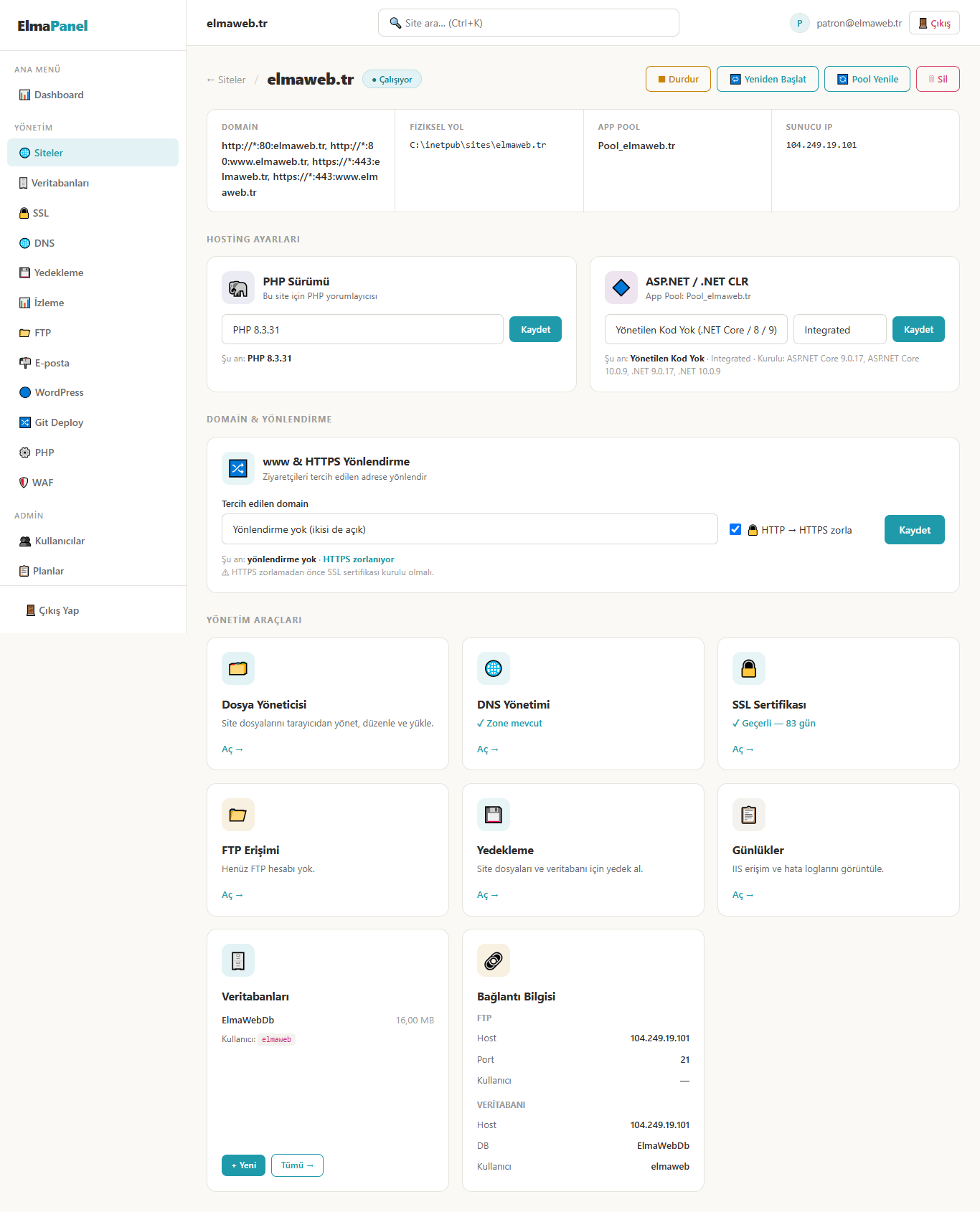 ElmaPanel — Açık Kaynak Windows Hosting Paneli